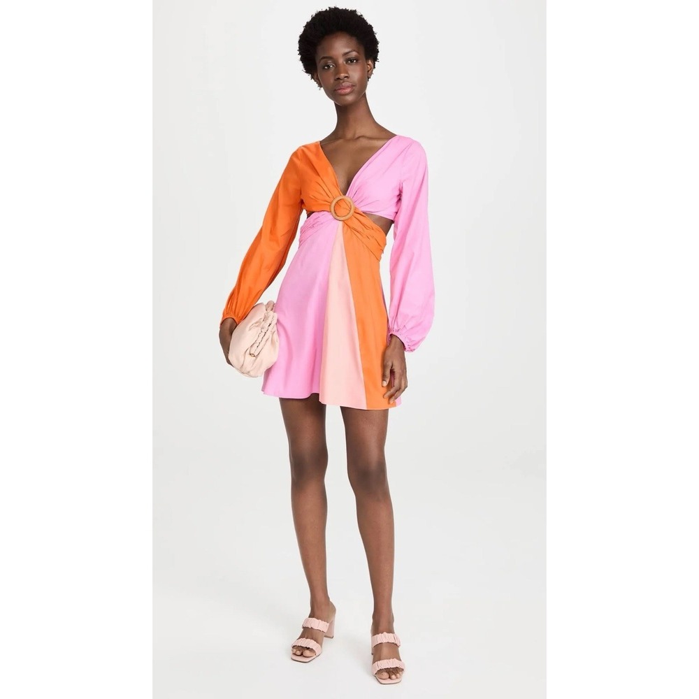 STAUD Gulf Cut Out Dress A-Line Tangerine Grapfruit Petal Pink Colorblock Size 6